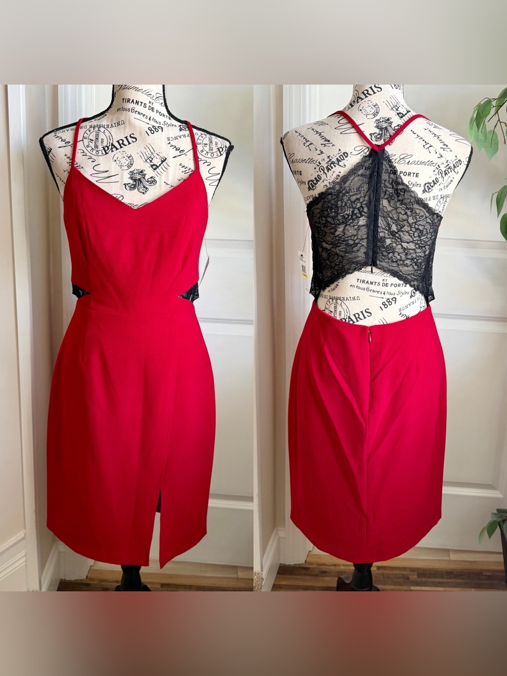 Jessica Simpson Rainne Garnet Lace Cutout Cocktail Dress Red Sz M